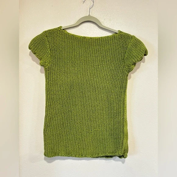 Tory Burch Chunky Knit Short Sleeve Sweater | XS | Moss Green - Picture 2 of 9
